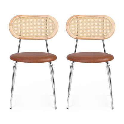 Stavanger | Modern Brown PU Leather Rattan Dining Chairs | Set Of 2 | Brown