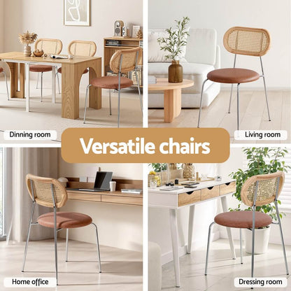 Stavanger | Modern Brown PU Leather Rattan Dining Chairs | Set Of 2 | Brown