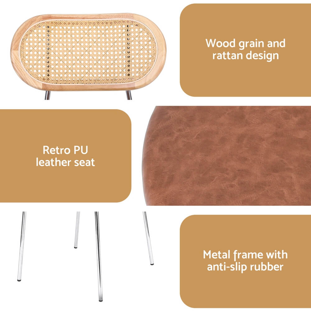 Stavanger | Modern Brown PU Leather Rattan Dining Chairs | Set Of 2 | Brown