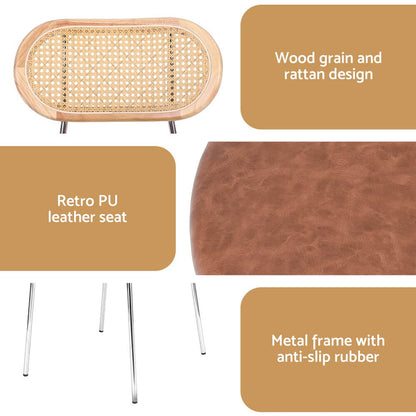 Stavanger | Modern Brown PU Leather Rattan Dining Chairs | Set Of 2 | Brown