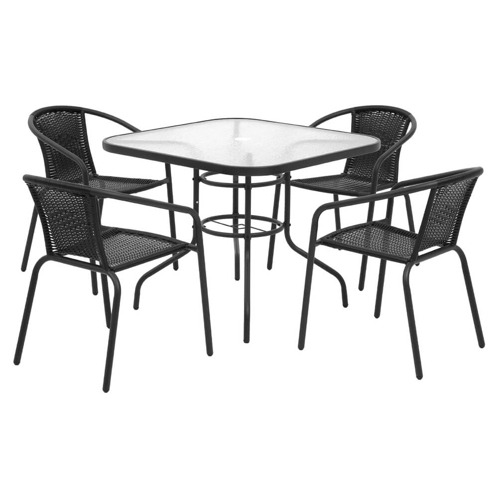 Stillwater | Coastal Black Steel Stackable 4 Seater Outdoor Dining Table Set | Black