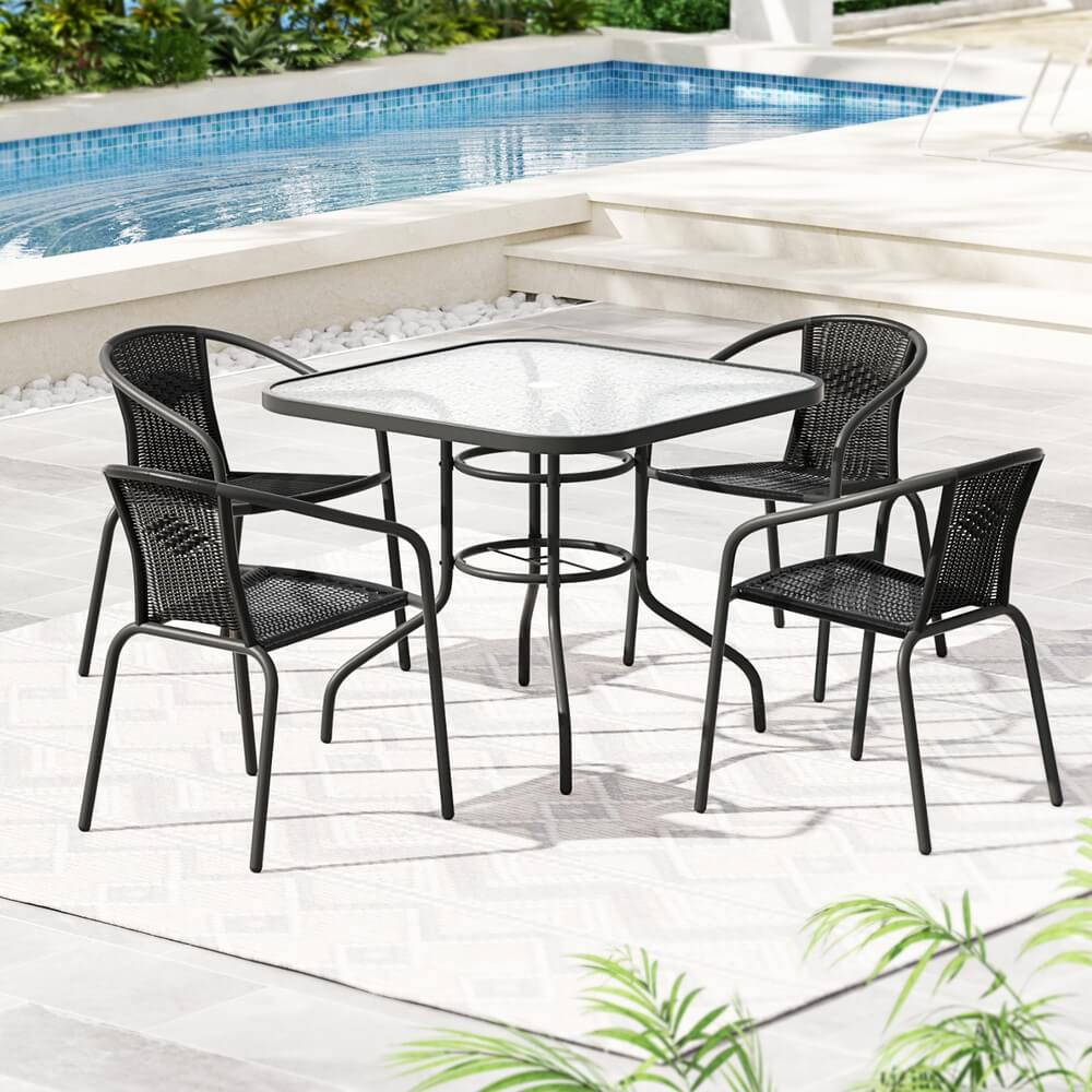 Stillwater | Coastal Black Steel Stackable 4 Seater Outdoor Dining Table Set | Black