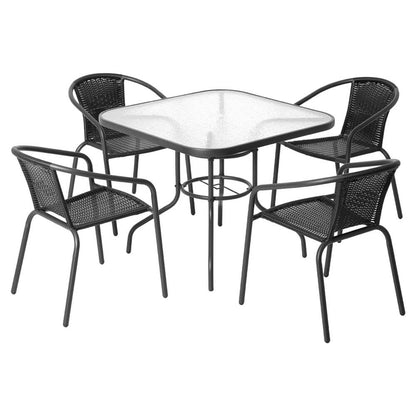 Stillwater | Coastal Black Steel Stackable 4 Seater Outdoor Dining Table Set | Black