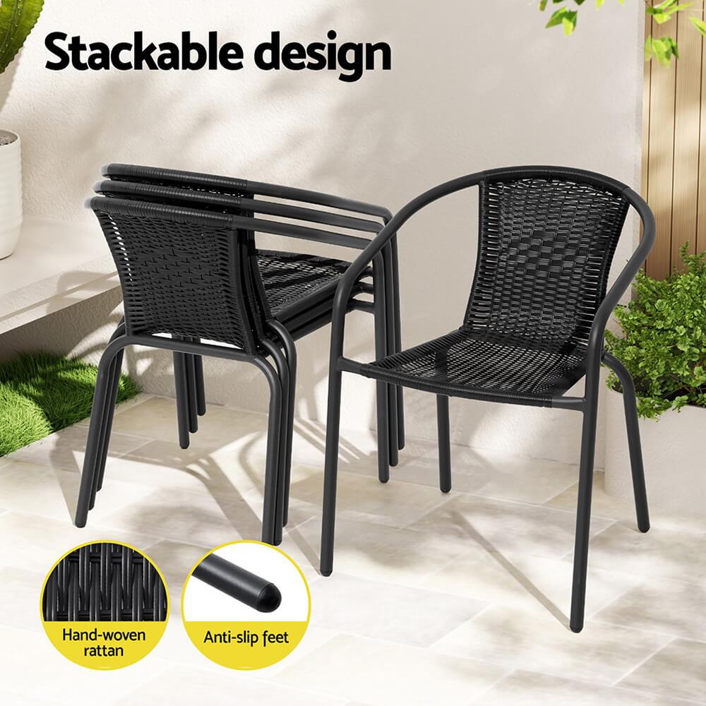 Stillwater | Coastal Black Steel Stackable 4 Seater Outdoor Dining Table Set | Black