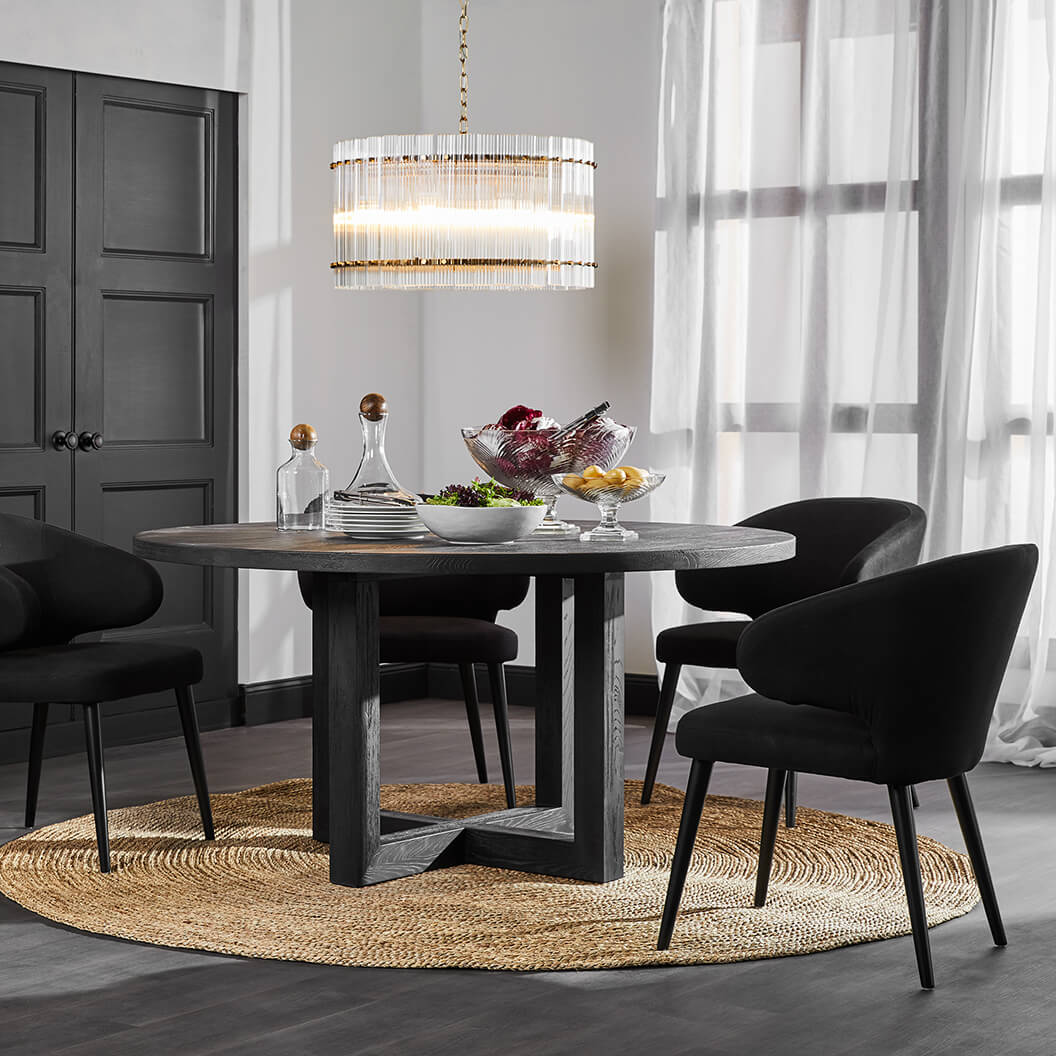 Stillwater | Contemporary Black White 1.5m Wooden Round Dining Table | Black