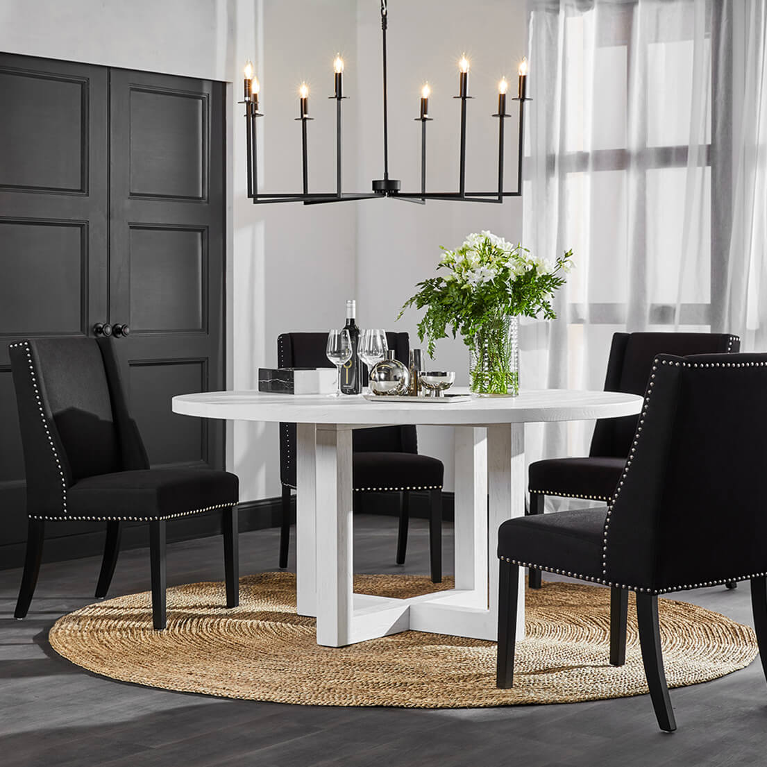 Stillwater | Contemporary Black White 1.5m Wooden Round Dining Table | White