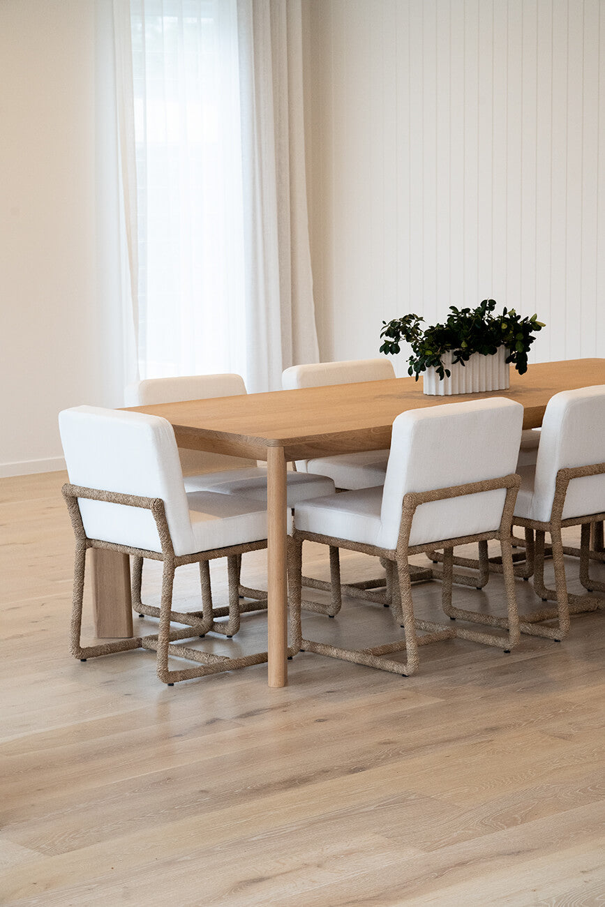 Stonehurst | Coastal White Fabric Robe Weave Metal Dining Chair