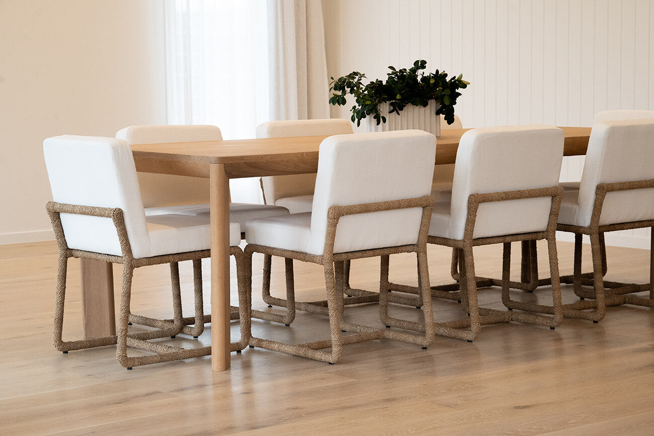 Stonehurst | Coastal White Fabric Robe Weave Metal Dining Chair