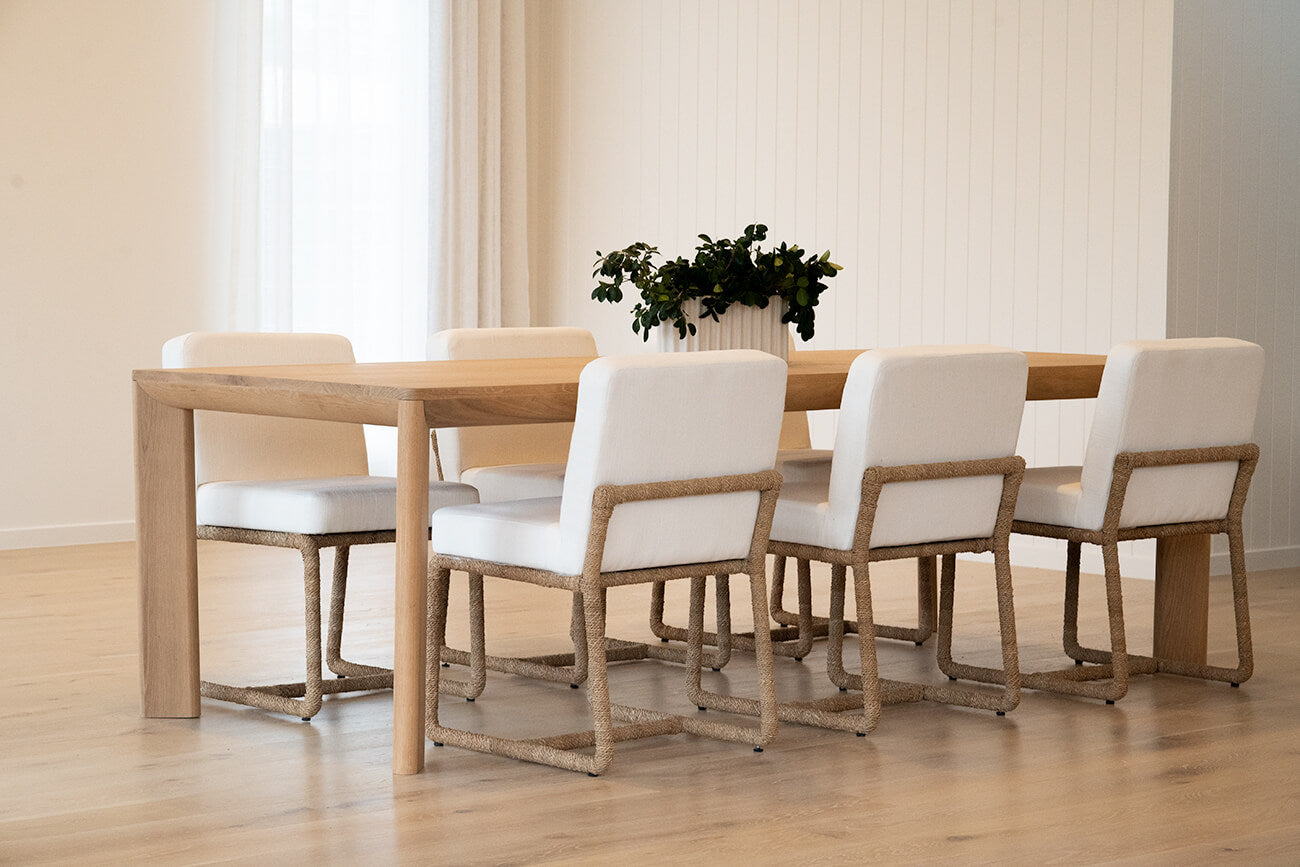 Stonehurst | Coastal White Fabric Robe Weave Metal Dining Chair