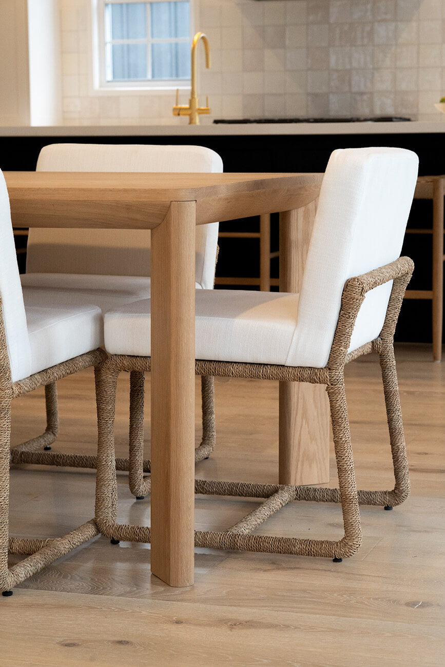 Stonehurst | Coastal White Fabric Robe Weave Metal Dining Chair