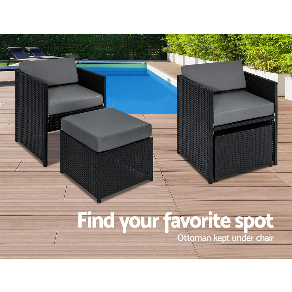 Sunnyhill | Black Metal PE Wicker Outdoor Dining Chair Table Set | 13 Pieces | Black