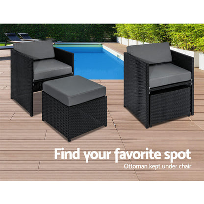 Sunnyhill | Black Metal PE Wicker Outdoor Dining Chair Table Set | 13 Pieces | Black