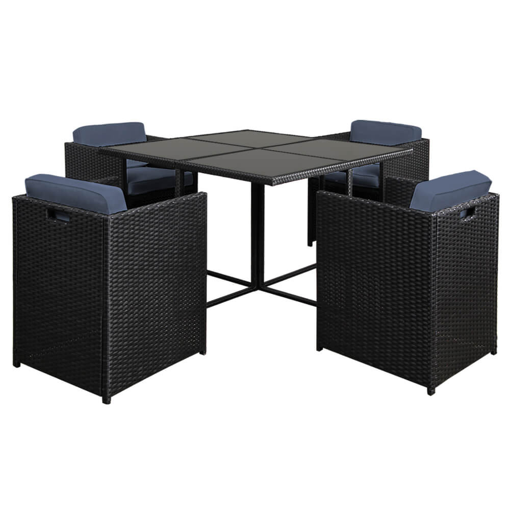 Sunnyhill | Black Metal PE Wicker Outdoor Dining Chair Table Set 5 piece | Black