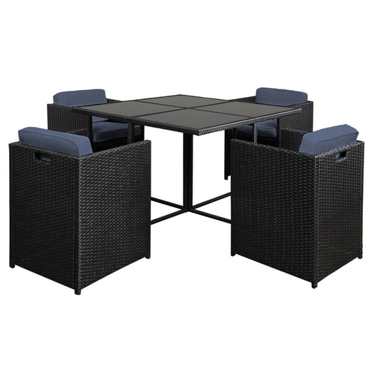 Sunnyhill | Black Metal PE Wicker Outdoor Dining Chair Table Set 5 piece | Black
