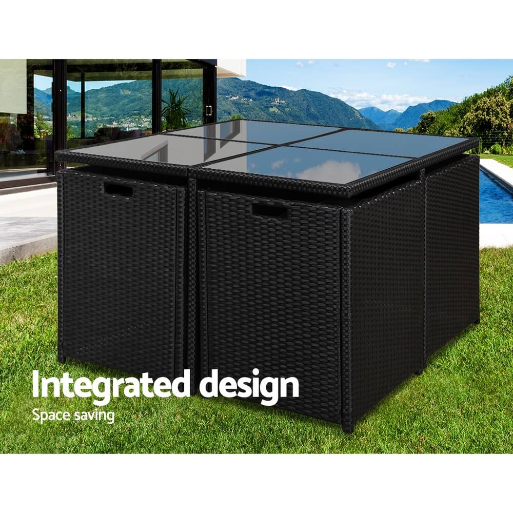 Sunnyhill | Black Metal PE Wicker Outdoor Dining Chair Table Set 5 piece | Black
