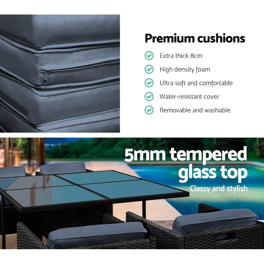 Sunnyhill | Black Metal PE Wicker Outdoor Dining Chair Table Set 5 piece | Black