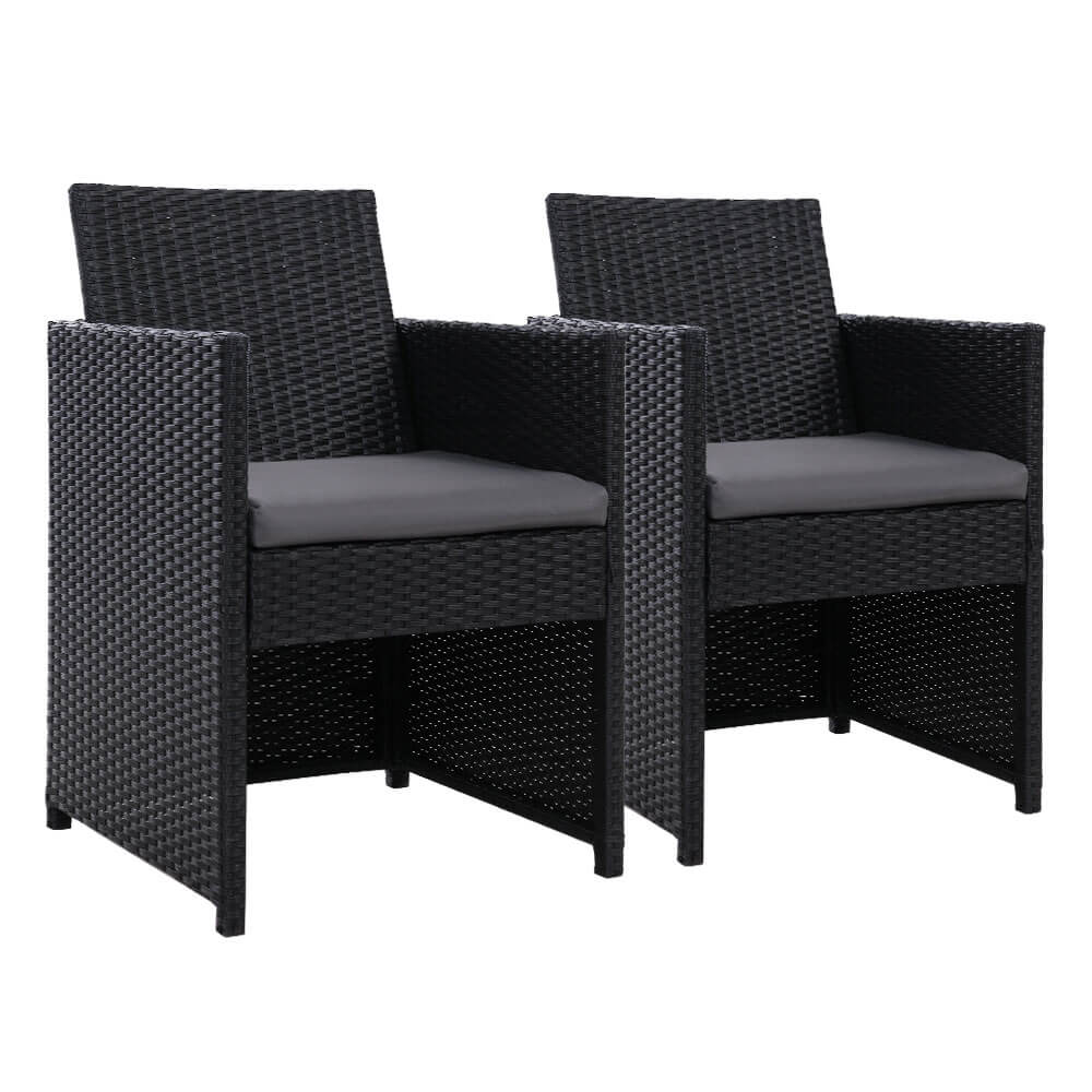 Sunnyhill | Black PE Wicker Outdoor Dining Chairs With Arms | Set Of 2 | Black