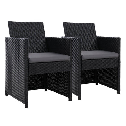 Sunnyhill | Black PE Wicker Outdoor Dining Chairs With Arms | Set Of 2 | Black