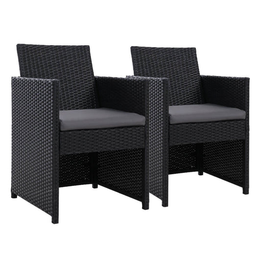 Sunnyhill | Black PE Wicker Outdoor Dining Chairs With Arms | Set Of 2 | Black