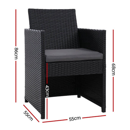 Sunnyhill | Black PE Wicker Outdoor Dining Chairs With Arms | Set Of 2 | Black