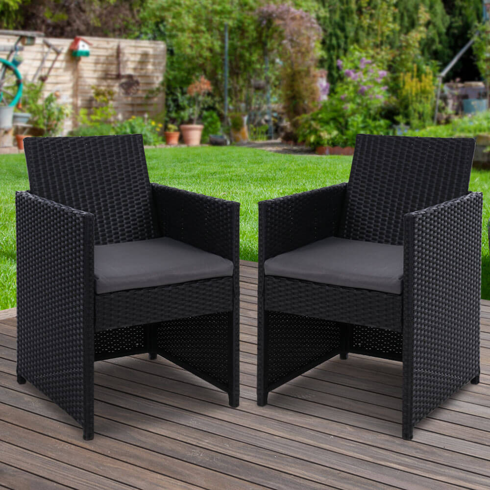 Sunnyhill | Black PE Wicker Outdoor Dining Chairs With Arms | Set Of 2 | Black