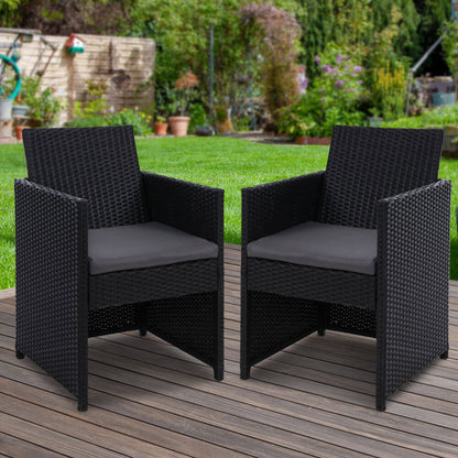 Sunnyhill | Black PE Wicker Outdoor Dining Chairs With Arms | Set Of 2 | Black