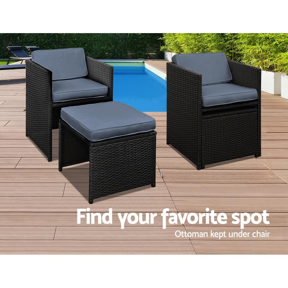 Sunnyhill | Black Metal PE Wicker Outdoor Dining Chair Table Set | 11 Pieces | Black