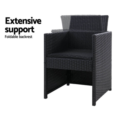 Sunnyhill | Black PE Wicker Outdoor Dining Chairs With Arms | Set Of 2 | Black