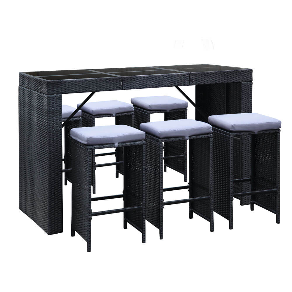 Sunnyside Sanford | Coastal Black PE Wicker Outdoor Bar Stool Set | Black