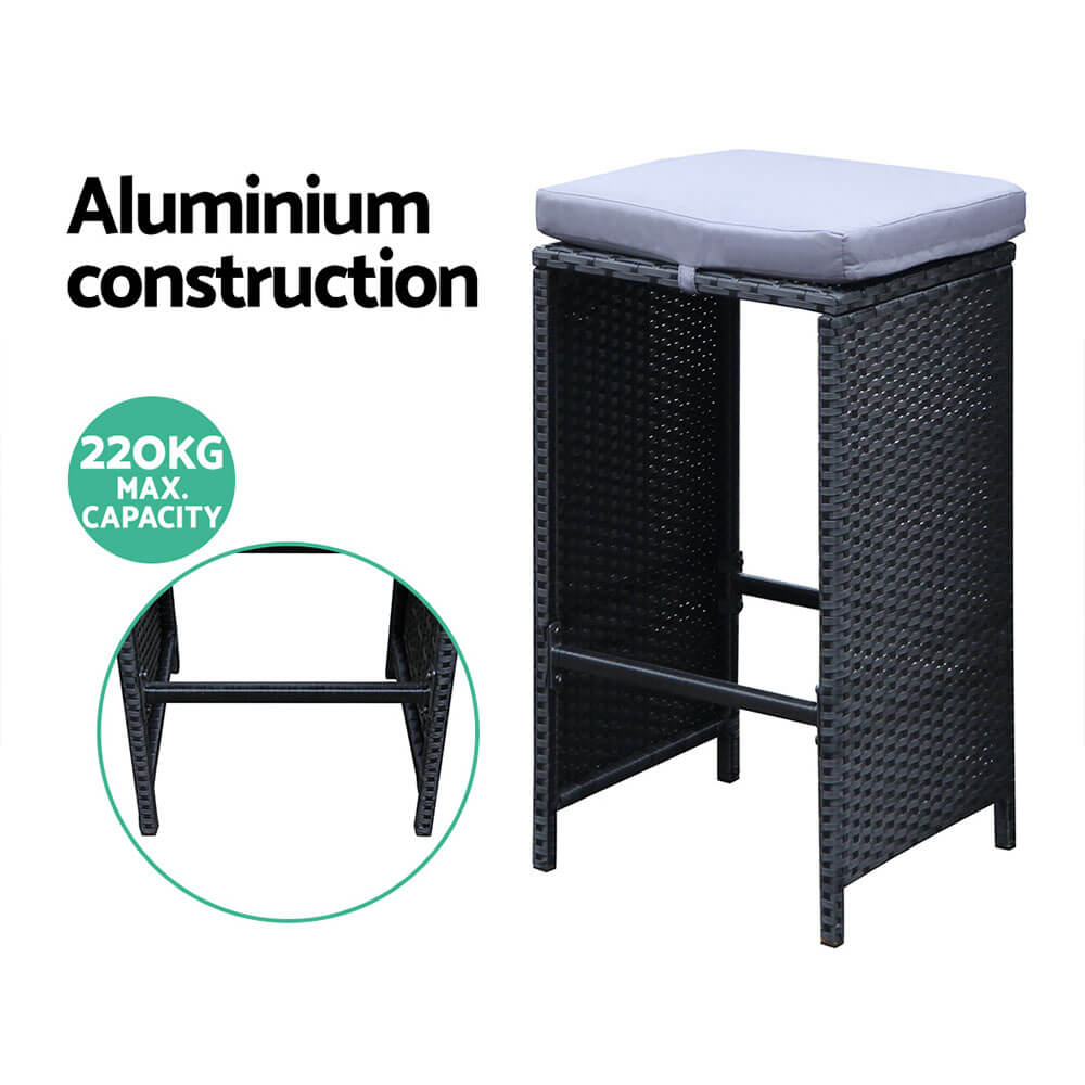 Sunnyside Sanford | Coastal Black PE Wicker Outdoor Bar Stool Set | Black