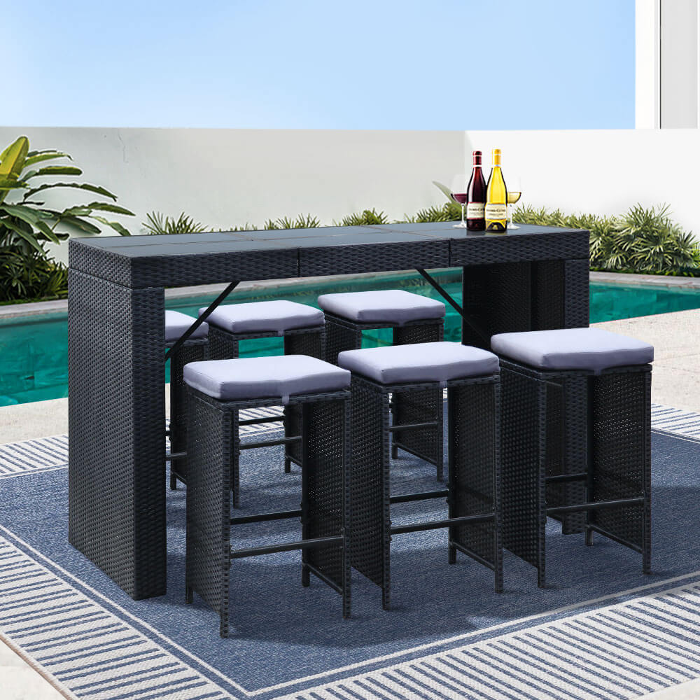 Sunnyside Sanford | Coastal Black PE Wicker Outdoor Bar Stool Set | Black