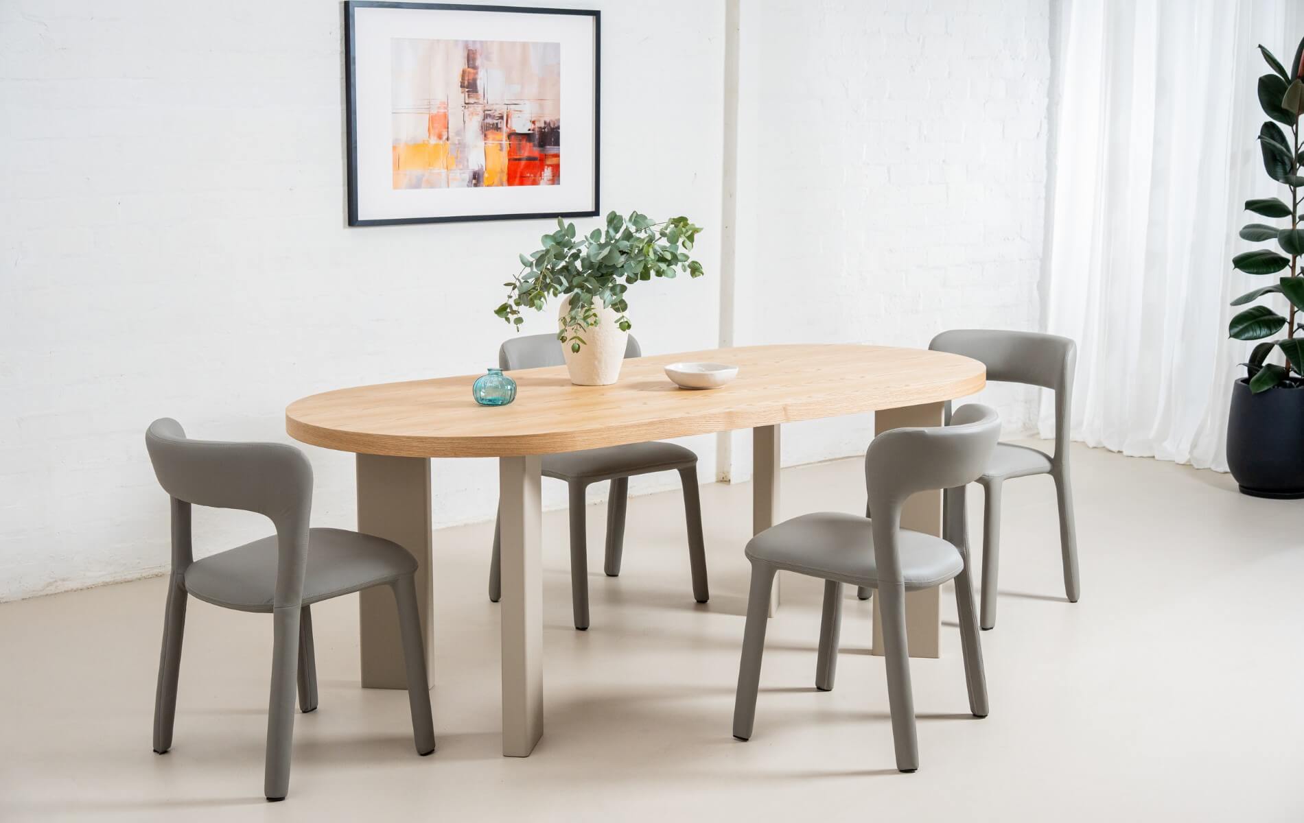 Bellevue Coastal Modern Metal Grey Tan PU Leather Dining Chairs