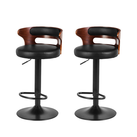 Sutton | Contemporary Black PU Leather Wooden Bar Stools With Arms | Set Of 2 | Black