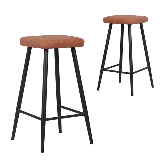 Tamar Industrial Metal Black Tan PU Leather Bar Stools | Tan