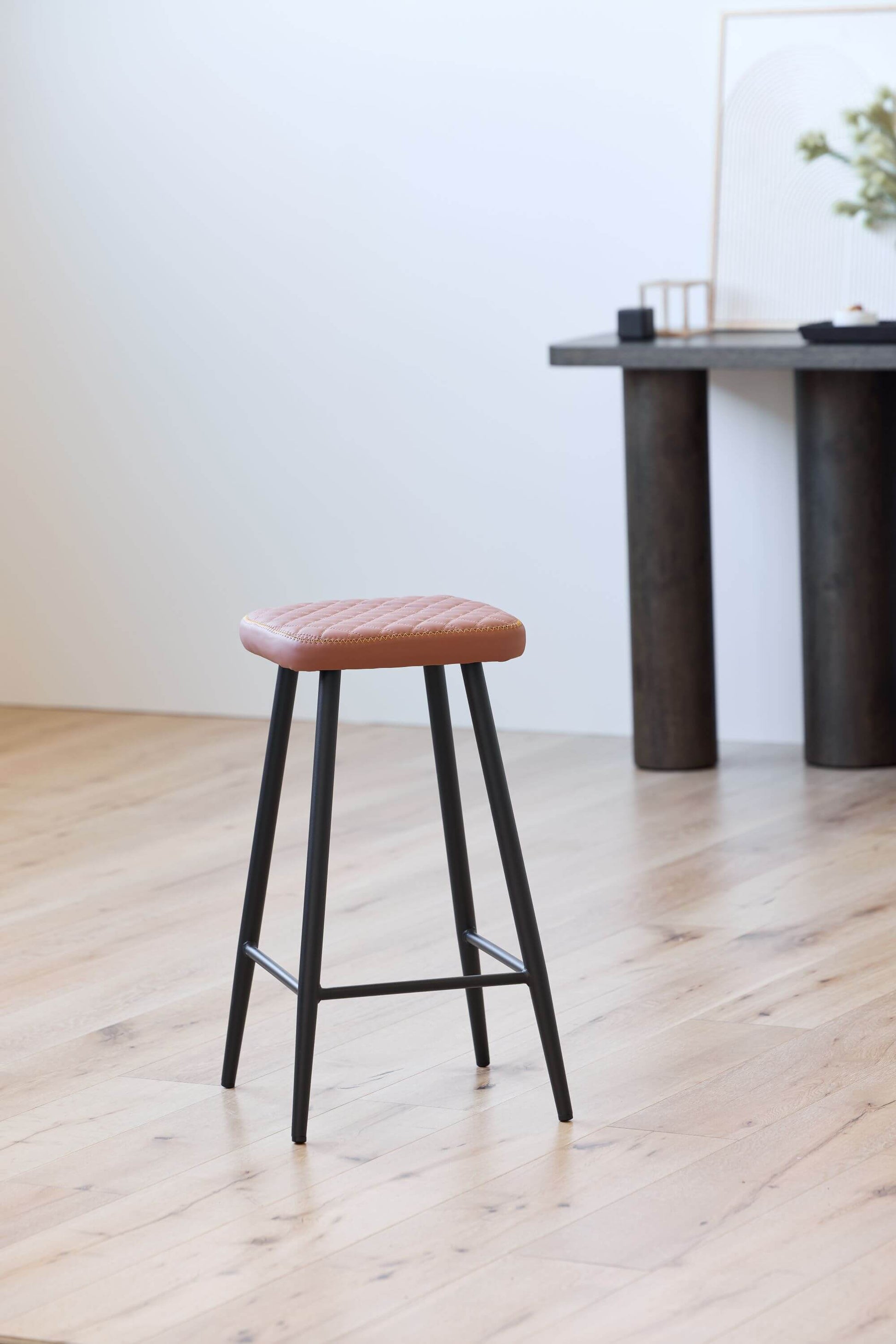 Tamar Industrial Metal Black Tan PU Leather Bar Stools | Tan