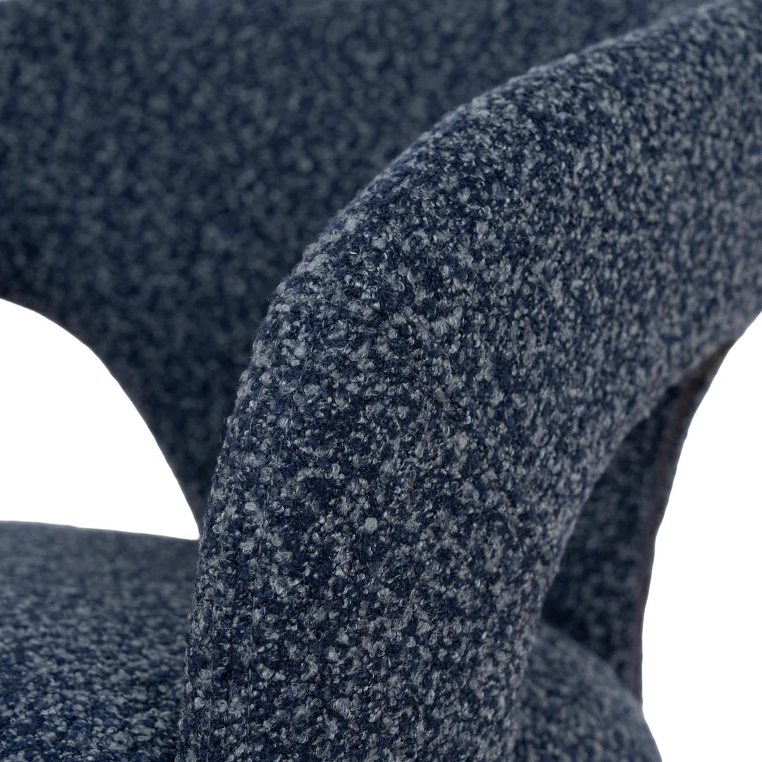 Tarcoola | Modern Metal Midnight Blue Beige Textured Fabric Dining Chairs With Arms | Blue