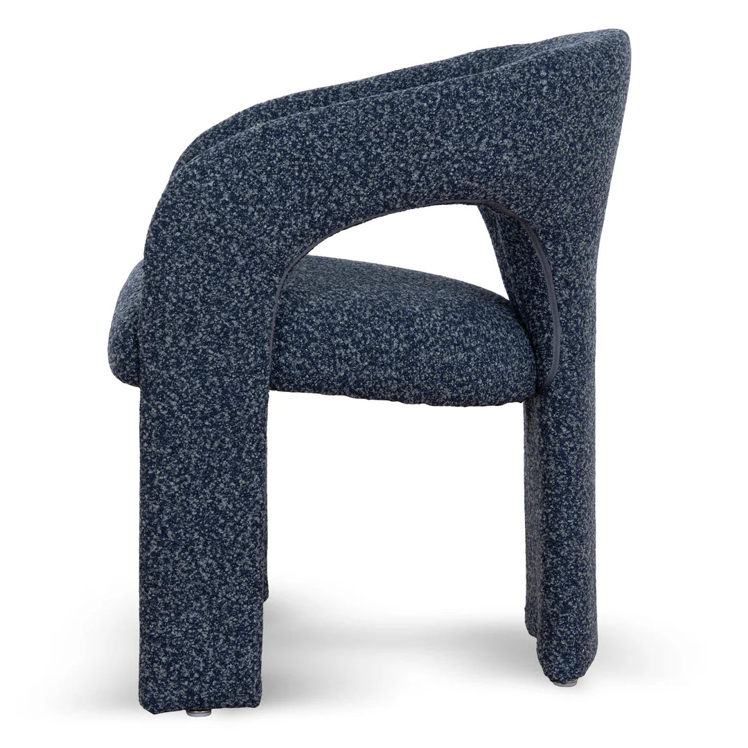 Tarcoola | Modern Metal Midnight Blue Beige Textured Fabric Dining Chairs With Arms | Blue