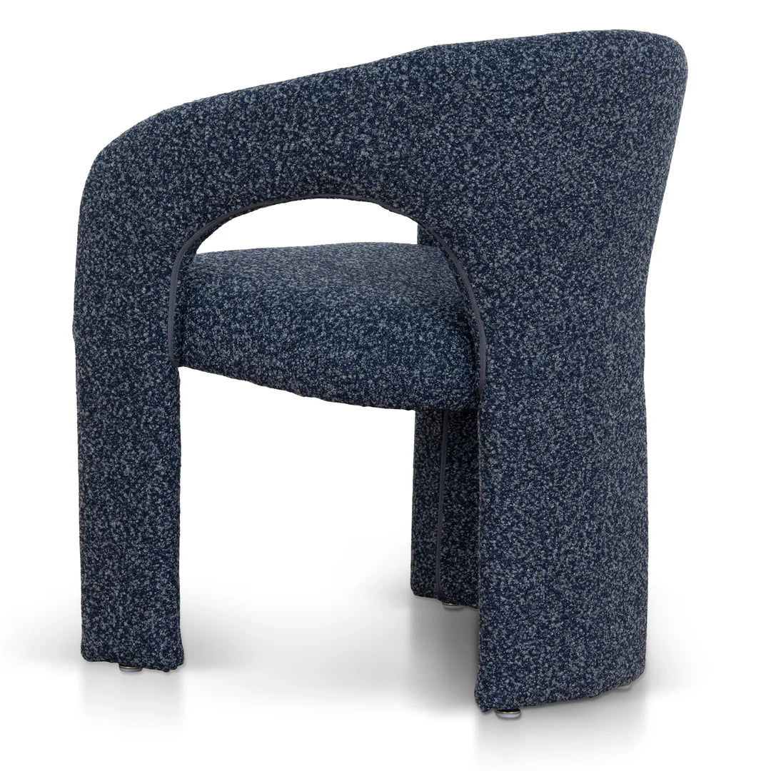 Tarcoola | Modern Metal Midnight Blue Beige Textured Fabric Dining Chairs With Arms | Blue