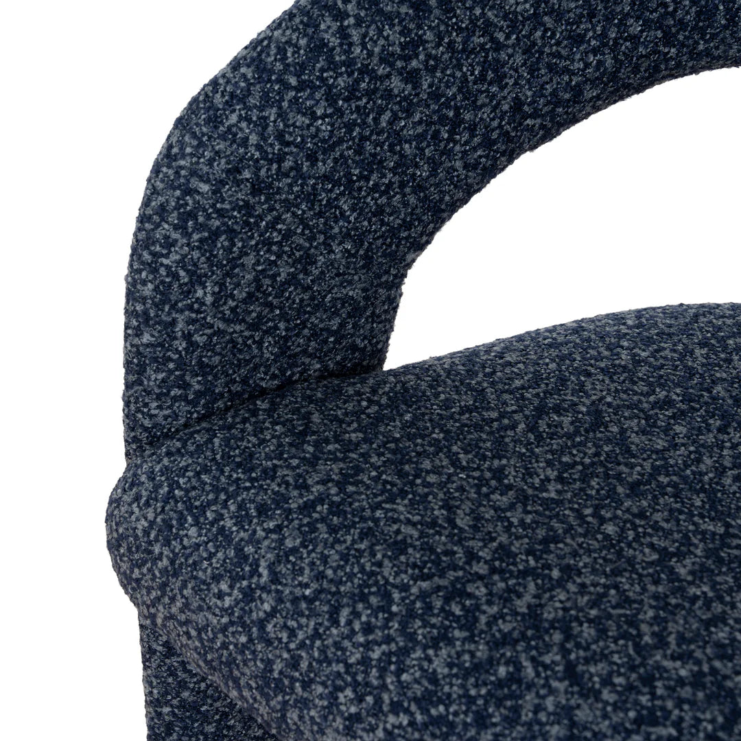 Tarcoola | Modern Metal Midnight Blue Beige Textured Fabric Dining Chairs With Arms | Blue