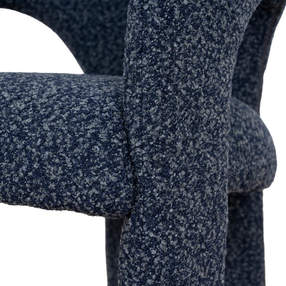 Tarcoola | Modern Metal Midnight Blue Beige Textured Fabric Dining Chairs With Arms | Blue