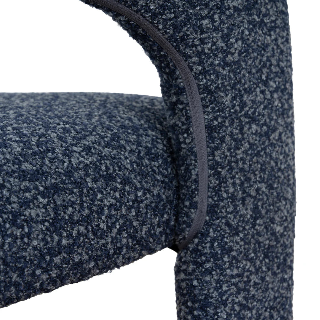Tarcoola | Modern Metal Midnight Blue Beige Textured Fabric Dining Chairs With Arms | Blue