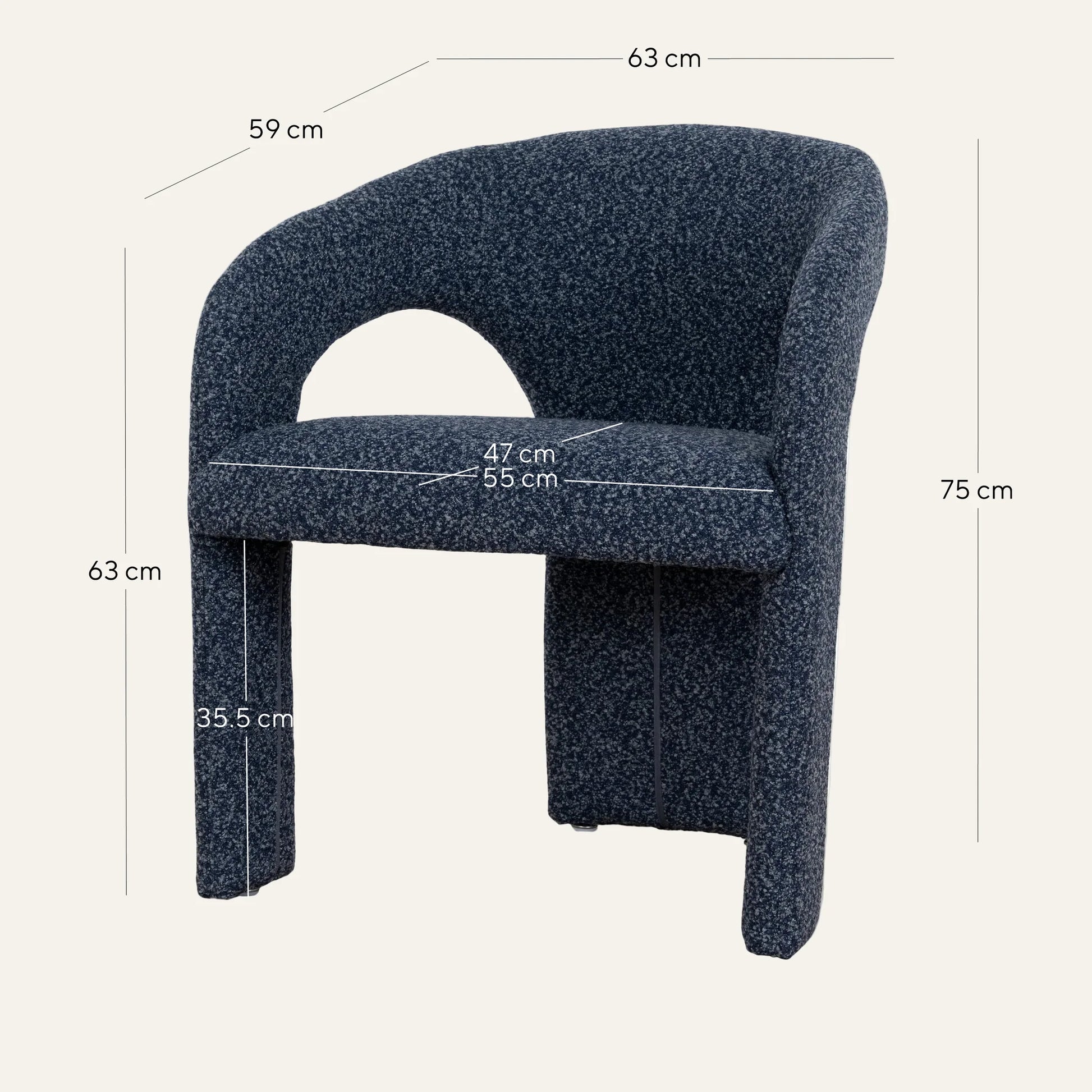 Tarcoola | Modern Metal Midnight Blue Beige Textured Fabric Dining Chairs With Arms | Blue