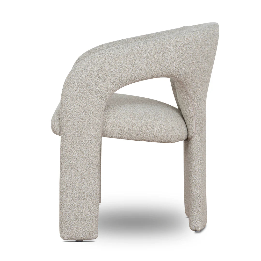 Tarcoola | Modern Metal Midnight Blue Beige Textured Fabric Dining Chairs With Arms | Beige