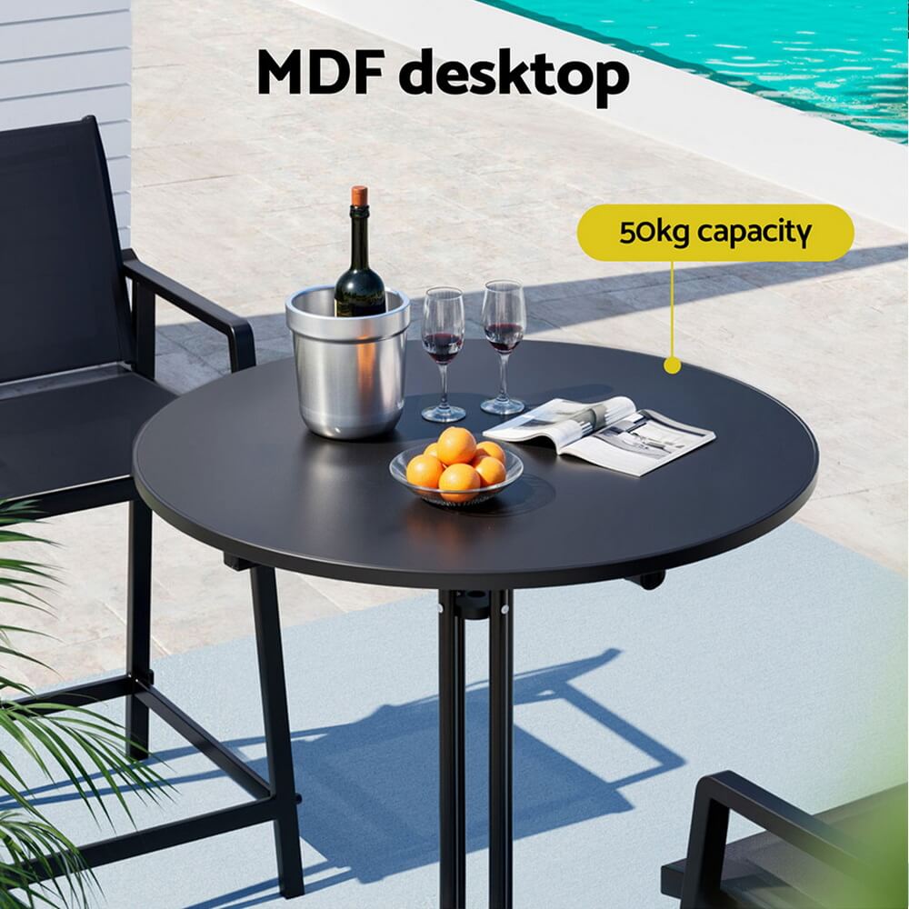 Taylor | Black White Foldable Steel Wooden Outdoor Bar Stool Table | Black