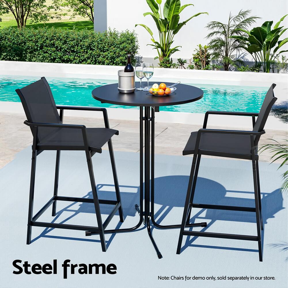 Taylor | Black White Foldable Steel Wooden Outdoor Bar Stool Table | Black