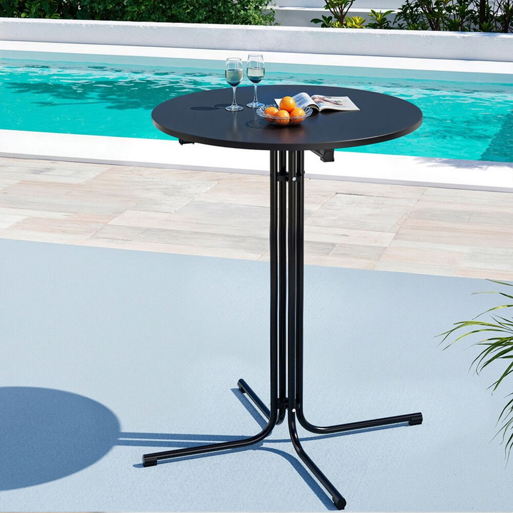 Taylor | Black White Foldable Steel Wooden Outdoor Bar Stool Table | Black