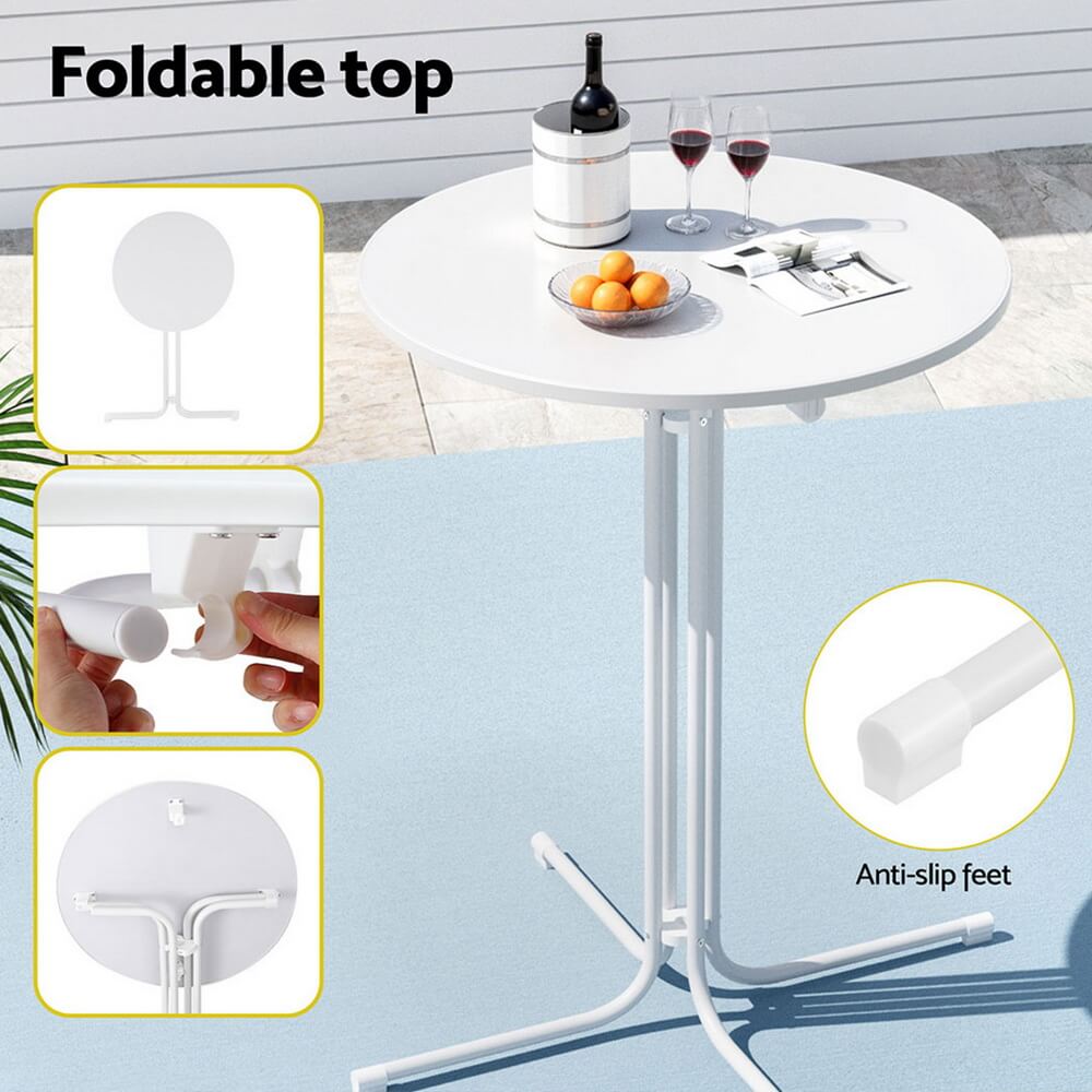 Taylor | Black White Foldable Steel Wooden Outdoor Bar Stool Table | White