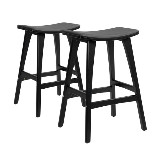 Thirlmere Contemporary Black PU Leather Wooden Bar Stools | Black