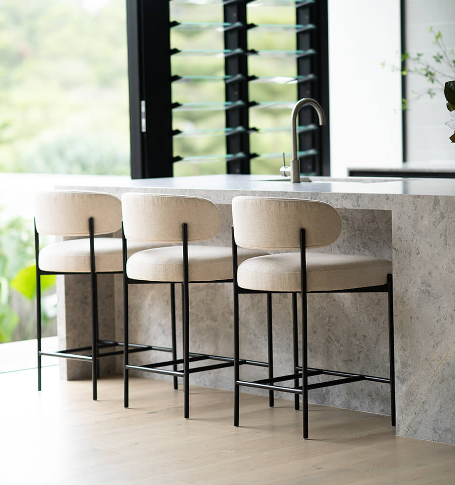 Tiberius | Modern Metal Linen Rust Ivy Fabric Bar Stools