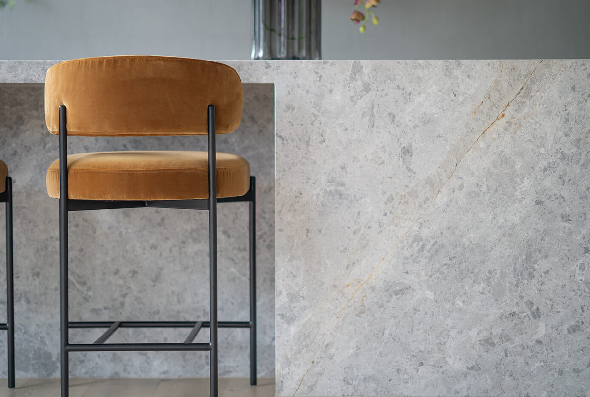Tiberius | Modern Metal Linen Rust Ivy Fabric Bar Stools